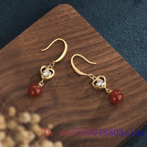 Jade Bead Earrings Gifts Gemstone Amulet Natural Crystal Jewelry Fashion Women 925 Silver Zircon Chalcedony