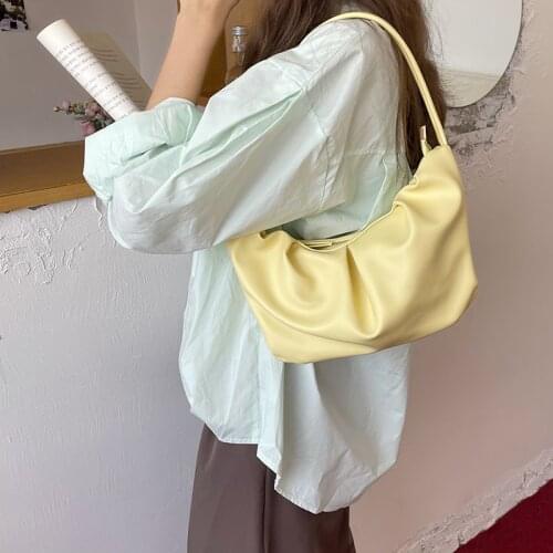 Womens Round Handle Handbags Simple Fashion Female Soft PU Leather Hobos Shoulder Bag Ladies Portable Underarm Bags Bolso Mujer