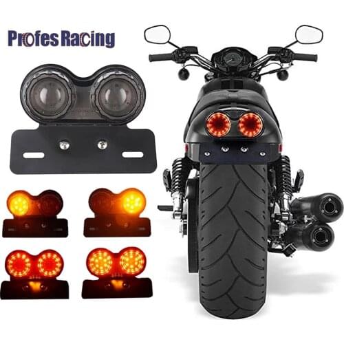 12V Universal Motorcycle Signal Lights Twin Dual Motorbike Taillight Rear Lamp LED Integrated Tail Light Twin Light License Plat