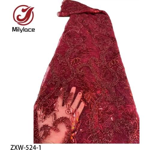 High Quality African Lace Fabric French Net Embroidery Sequins Tulle Cord Lace Fabric for Party Dress ZXW-524