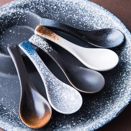 Japanese Ceramic Soup Spoon Kitchen Cooking Utensil Creative Soup Ladle Tableware Teaspoon Dinnerware Catering Tool