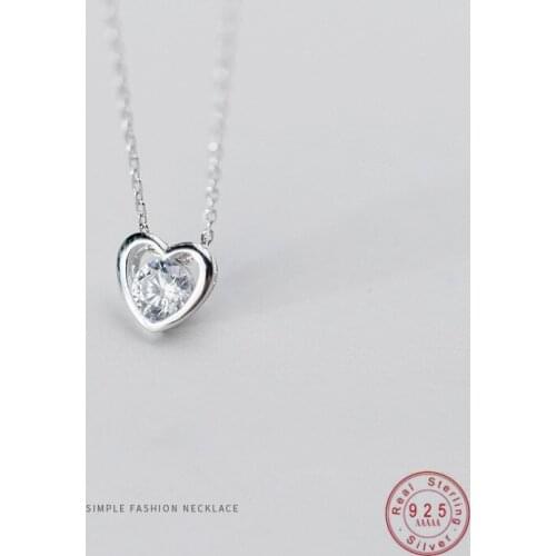 WANTME Luxury Real 100% Sterling Silver Heart Love Chain Pendant Necklace for Women Mosaic Crystal Zirconia Fine Jewelry Gift