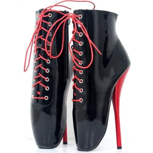 Cosplay Women Shoes Ballet Boots 18Cm Super High Heel Sexy Lace-Up Pointed Toe SpiKe Heels Novelty Fetish Ankle Boots
