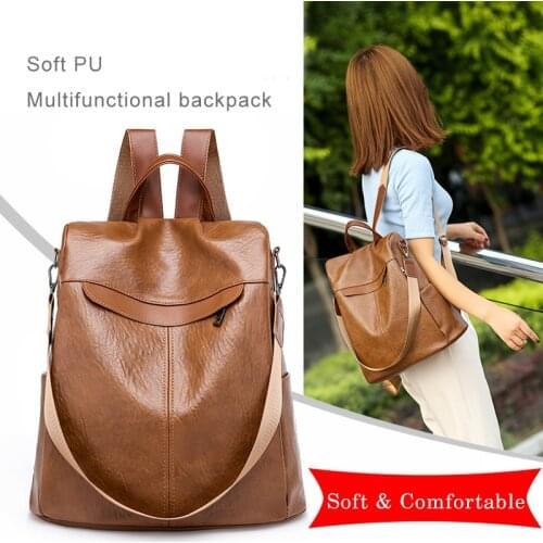 Women Casual Waterproof Backpack Ladie Bag Anti-theft Female Bagpack school bag high quality PU Leather Brown black