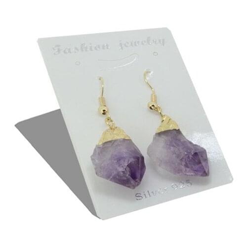 1pair Purple Druzy Stone Drop Earrings Gold Color Color Raw Natural Stone Quartz Gem Geode Crystal Dangle Earrings Women