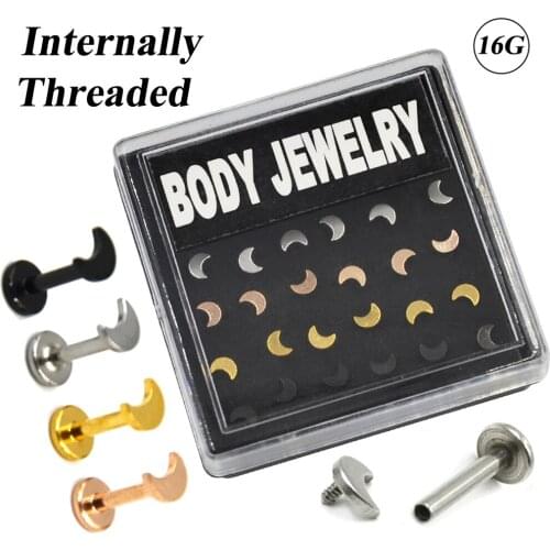 24pieces Steel Moon Labret Lip Piercing Jewelry Body Stud Internally Threaded Ear Helix Ring Cartilage Tragus 16 Gauge
