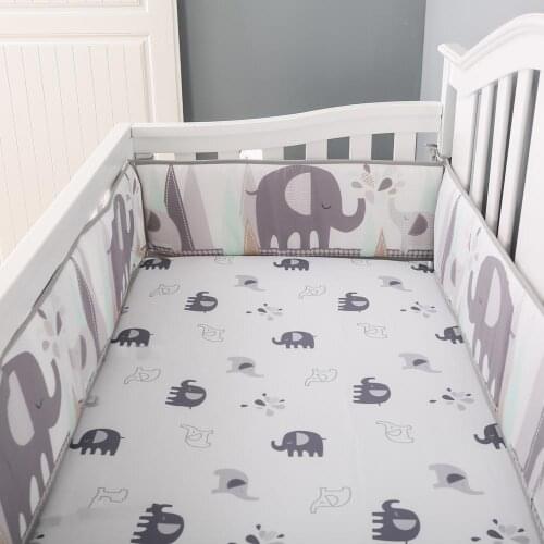 4PCS Lightweight Elastic Home Bedroom Baby Care Thread Gluing Anti-collision Breathable Cotton Cartoon Print Crib Bumper Kids