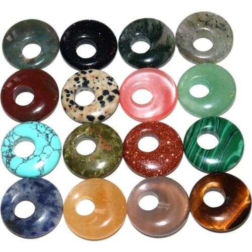 5pcs / Lot 18mm Natural Quartz Crystal Agates Tiger Eye Stone Donut Pendant Beads For Jewelry Making DIY Necklace Accessories