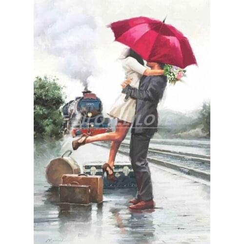 DIY Diamond Painting Cross Stitch Couples Wall Sticker Diamond Embroidery Full Diamond Mosaic Umbrellas Lovers Home Decor FG1372