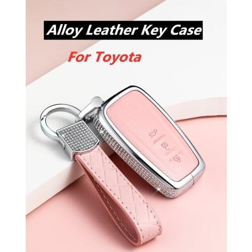 Alloy Leather Remote Car Keychain Key Cover Case For Toyota Camry CHR Prius Corolla RAV4 Prado 2017 2018 Remote 3 button keyless