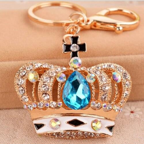 Crown Key Chain Creative Gifts Crystal Pearl Key Ring Trinket Bag Charms Porte Clefs Pendant For Car Keyrings Jewelry CH952