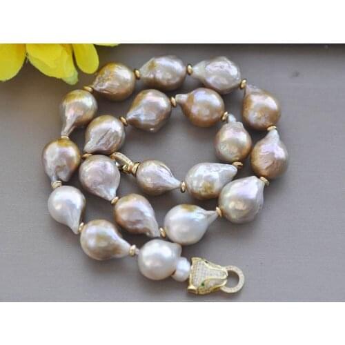 MCT·STAR Z10299 18" 20mm Almost Round Lavender & Golden Edison Keshi Pearl Necklace CZ