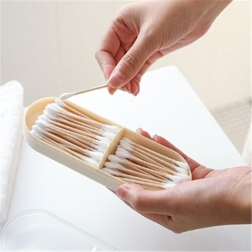 New Portable Travel Two Grid Dust-proof Storage Box Holder Transparent Cotton Swabs Stick Cosmetic Makeup Organizer Case