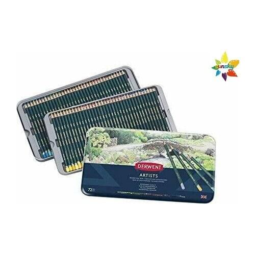 Derwent Artists Colored Pencils 4mm Core Metal Tin 72 colors 32097,Slightly waxed texture for easy blending and shading