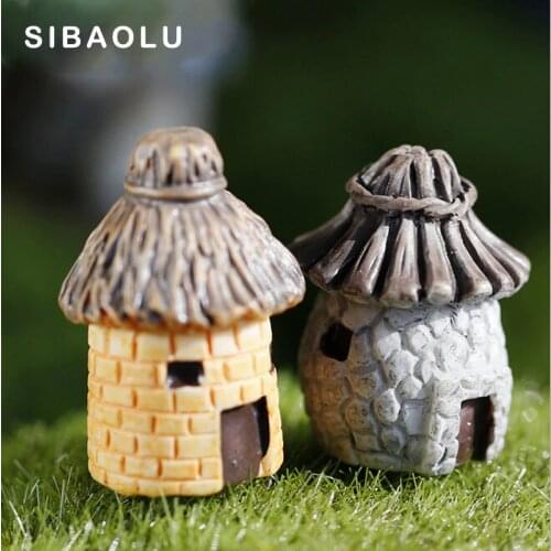 2pcs Resin House Cottage Diy Figurine Micro Landscape Fish Tank Home Decor Miniature Fairy Garden Decoration Accessories Modern
