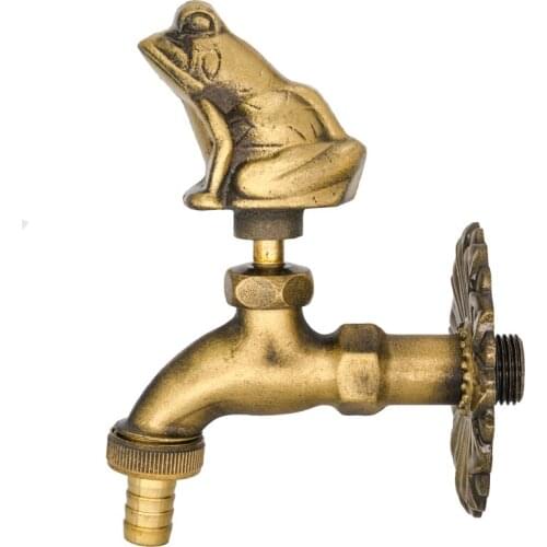 European Farm House Accents Home Garden Decor Straight Wall Mounted Frog Figurines Green Brass Sqiral Single Cool Water Faucet