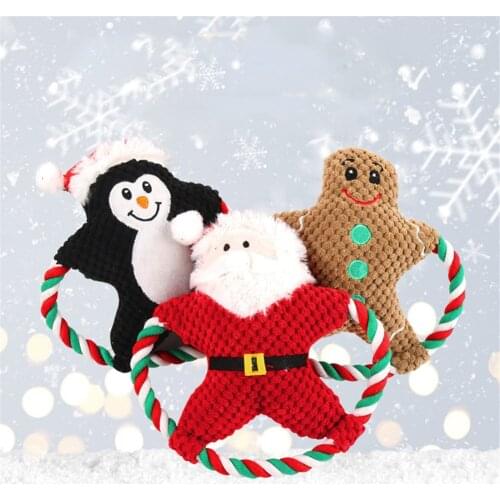 Sounding Toys Dog Chew Squeak Funny Fleece Pet Puppy Plush Cleaning Teeth Molar Christmas Santa Claus Cat Biting Rope Cute Toy