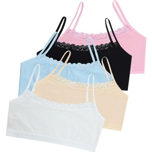 Sweet Girls Cotton Lace Camisole Sports Bras Tube Top Puberty Schoolgirl Underwear Teenager Kids Elasticity Breathable Vest