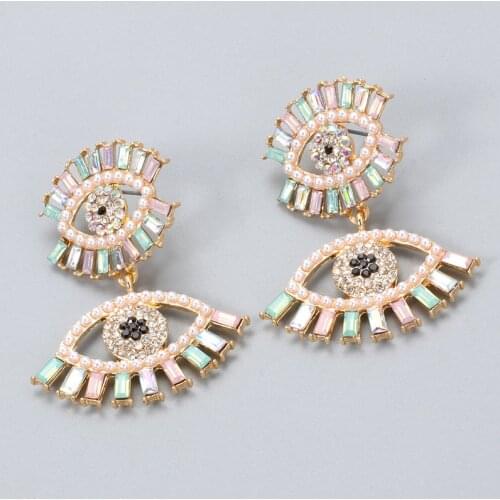 JUJIA Chic Evil Eye Earrings Drop Pendant Crystal Pearl Earrings Statement Jewelry For Women Girls Christmas Girls