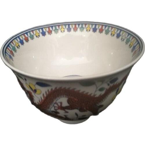Chinese old porcelain Pastel blue and white porcelain bowl dragon Phoenix bowll