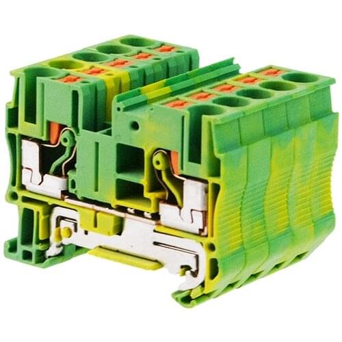 Din Rail PE Terminal Block 10Pcs Ground Spring Feed Through Connection Push In Screwless Wire Conductor PT6-PE