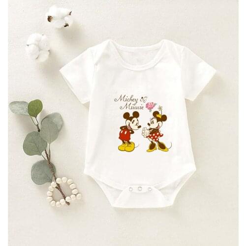 Newborn Romper Disney Mickey And Friends Cartoon Cute Briefs Baby Clothes Cotton Casual Harajuku Short Sleeve Dropship Kawaii