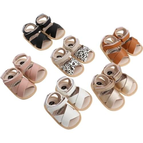 Baby Boys Girls Leather Shoes Summer Sandals Anti-Slip Open Toe Infant Flat Shoes With Criss Cross Strap Shoes 0-18Months