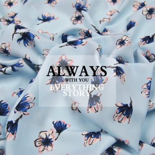 LEO&LIN Light Blue Small Flower Polyester Dress Shirt Cheongsam Cloth Fabric Sewing DIY