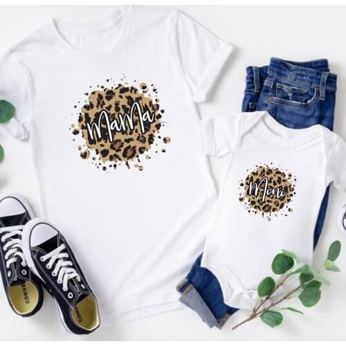 Leopard Mother Daughter T-shirts Summer Family Matching Outfits Mom Baby Mommy and Me Tee-shirt Clothes Woman Girls Cotton Tops