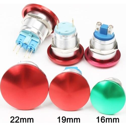 16mm 19mm 22mm Momentary/ Latching Metal aluminum mushroom head switch Push Button Switch Car press button 2pin terminal