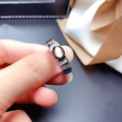 Natural Starlight Ring 925 Silver Mens Ring Simple and Atmospheric Design