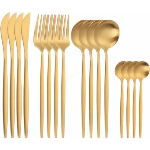 Cutlery Gold Home Tableware Set Stainless Steel Golden Cutlery Set Western 16 Piece Spoon Fork Knife Dinnerware Set Dropshipping