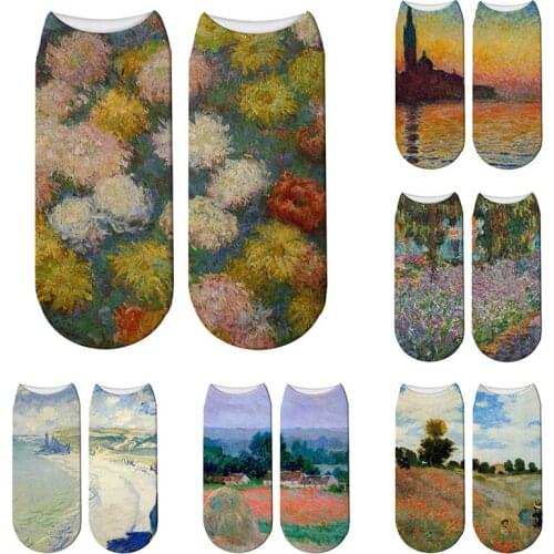 3D Printed Van Gogh Oil Painting Socks Autumn Warm Cotton Elastic Compression Socks For Women Field Sailing Ccenery Funny Socks
