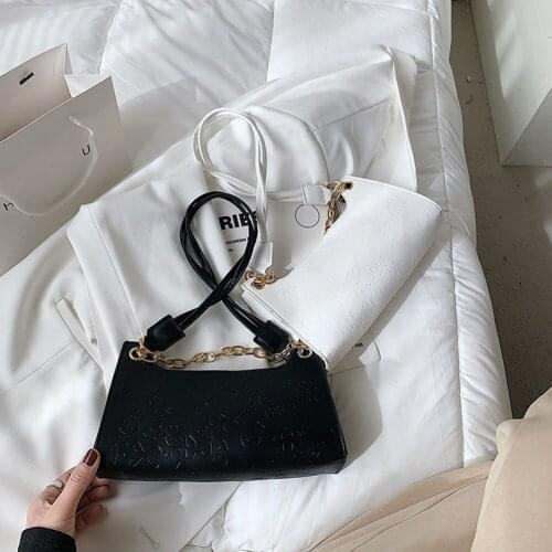New Fashion Cartoon Embossing Women Vintage PU Leather Underarm Shoulder Bags Casual Solid Color Ladies Chain Shoulder Handbags