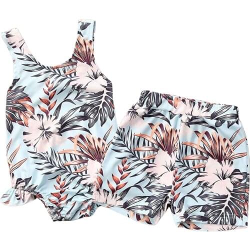 New Sister Brother Matching Bathing suit Infant Newborn Baby Girls Backless Leaves Flowers Swimwear Tankini Set