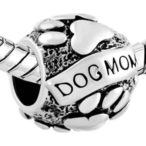 New DOG Mom Jewelry Cute Pet Dog Paw Print Beads for Bracelets Suitable for Pandora bracelets and necklaces