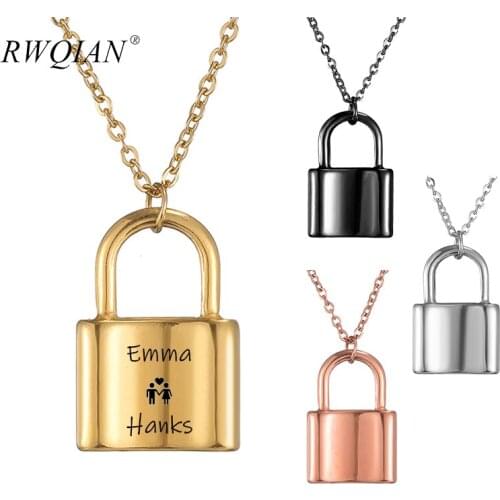 Personalized Name Lock Necklaces Custom Name Gold Stainless Steel Pendants Choker Men Necklace For Women Jewelry Couple Gifts