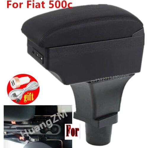 For Fiat 500c armrest box Center Storage box car accessories Interior with USB LED