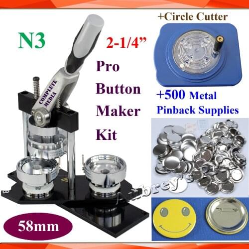 Pro N3 Free Shipping 2-1/4":58mm Badge Button Maker Machine +Fixed 8 Size Circle Cutter+500 Sets Metal Pinback Button Supply