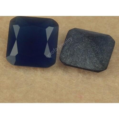 Sale 3x3~12x12mm Deep Blue Loose Frosted Bottom Back Synthetic Gems Glass Stone Square Octangle Shape Princess Cut Glass Beads