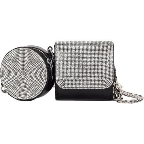 Luxury Rhinestone Handbags for Women Cross Chest Chain Girl Party Purse Bags Women 2pcs Set mini Shell Shoulder Bags