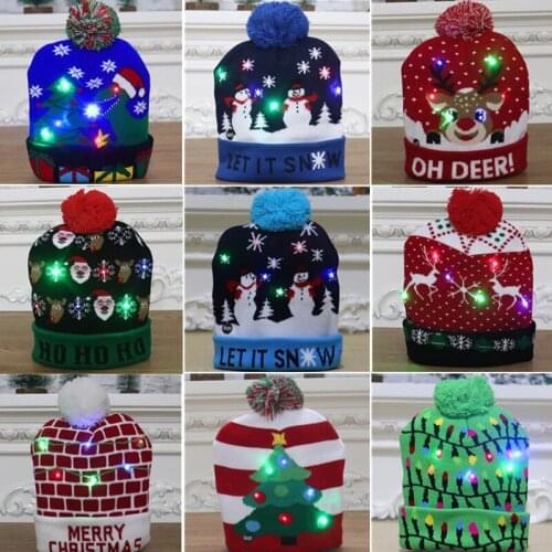 LED Christmas Hat Sweater Knitted Beanie Christmas Light Up Knitted Hat Christmas Gift for Kids Xmas 2021 New Year Decorations