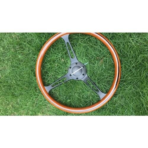 15 inch 38cm Steering Wheel racing car steering wheel Classic Wood Grain 3 Spoke Black Center