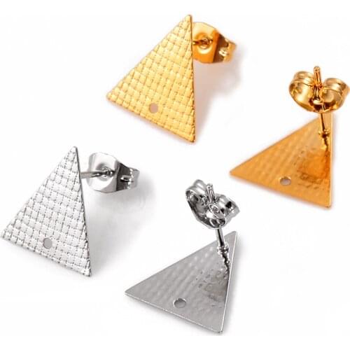 10pcs/lot Stainless Steel Stud Ear Posts Gold Triangle Geometric Stud Earring Components For DIY Jewelry Making Supplies