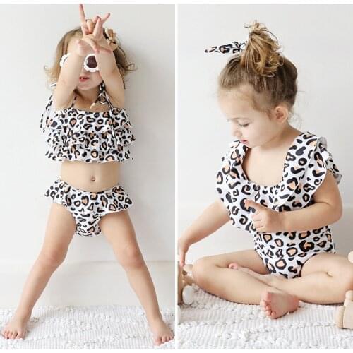 CutToddler Baby Kids Children Girls Fashion Cute Sleeveless Leopard Ruffle One-Piece Suits Bikini Swimsuit Bathing Beach Outfits