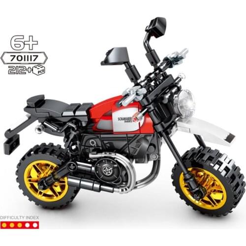 Technical motorcycle building block Ducatis Scrambler Desert Sled model vehicle steam motor brick toys with rack collection