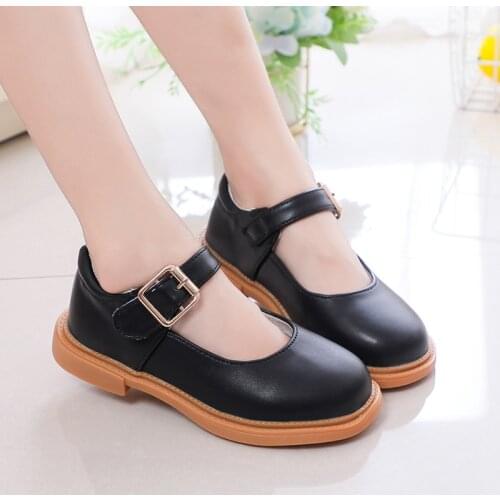 Children Leather Shoes for Girls Mary Janes Kids Flats Buckle Fashion Vintage Classic Oxfords School Style Black White Shoes New