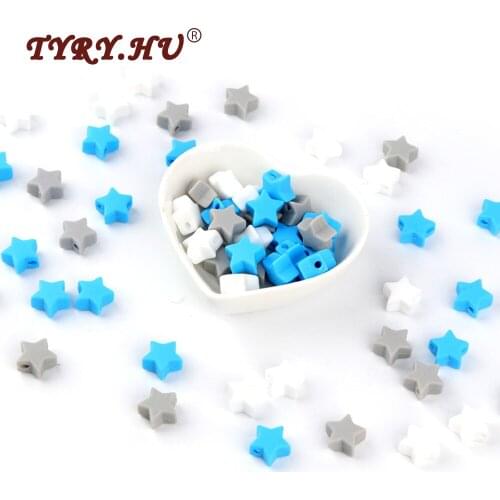 TYRY.HU 30Pcs Star Shaped Silicone Beads BPA Free Chewable Baby Teething Toys Food Grade Baby Teethers Nursing Necklace Charms
