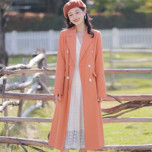 Spring Mid-Length Windbreaker Coat Women Clothes 2021 New Korean Fashion Casual Double-Breasted Simple Suit Jacket Female A716