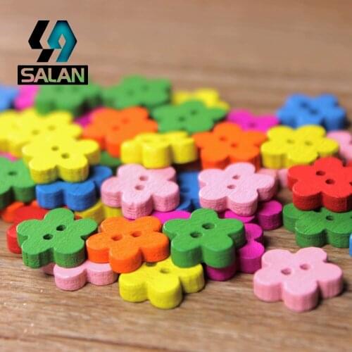 WB-0045 Free shipping wholesale/retailed 15pcs/lot colorful flower-shaped wooden buttons for children clothing DIY gift
